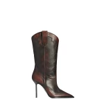 Paris Texas Lidia 105 Western Embroidered Boots in Rouge Noir Vintage-Effect Leather | Luxury Shoes 