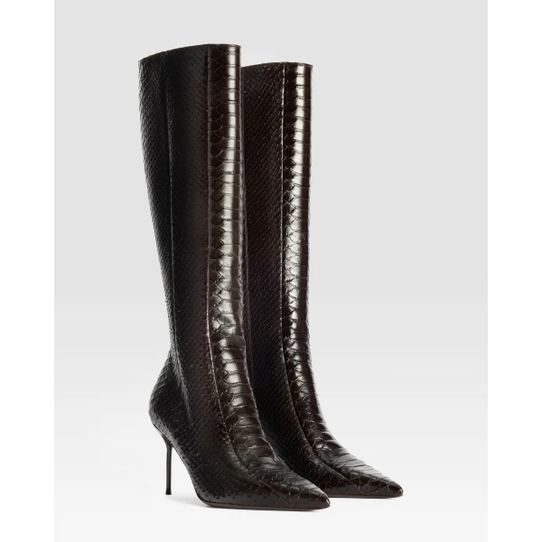 Paris Texas Lidia 70 Cut-Out Boots in Fondente Python-Print Leather | Boots | Luxury Shoes 
