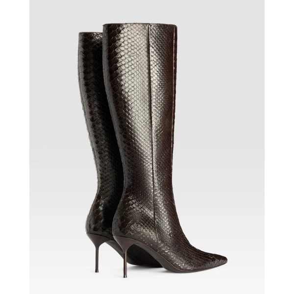 Paris Texas Lidia 70 Cut-Out Boots in Fondente Python-Print Leather | Boots | Luxury Shoes 