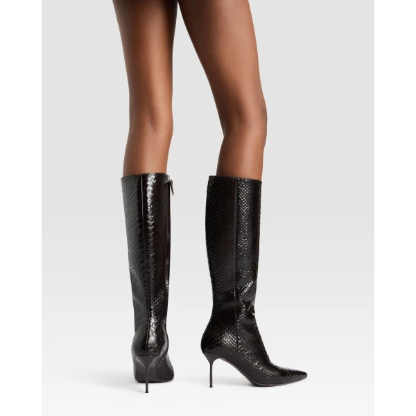 Paris Texas Lidia 70 Cut-Out Boots in Fondente Python-Print Leather | Boots | Luxury Shoes 