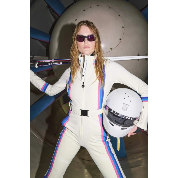 Perfect Moment Alpine Race Track Ski Suit in Snow White, view 2 | Jumpsuit | Luxury Shoes 