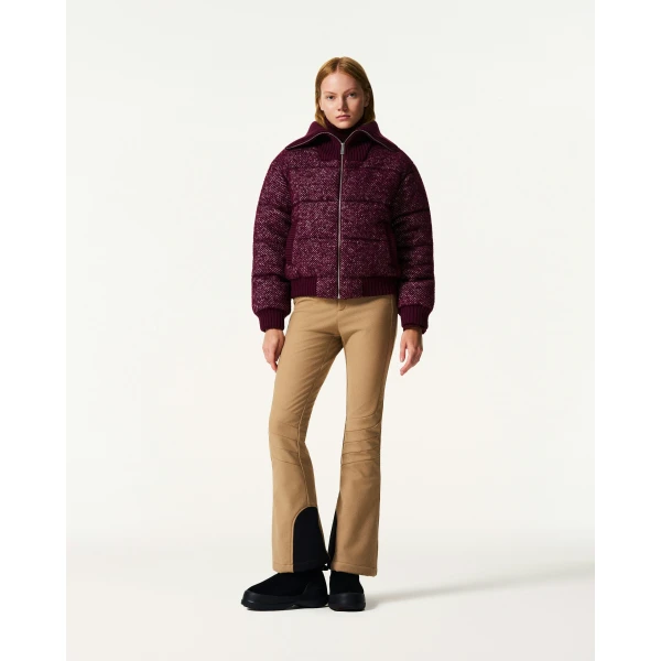 Perfect Moment Boucle Wool Bomber Down Jacket in Burgundy, view 2 | Jackets | Luxury Shoes 