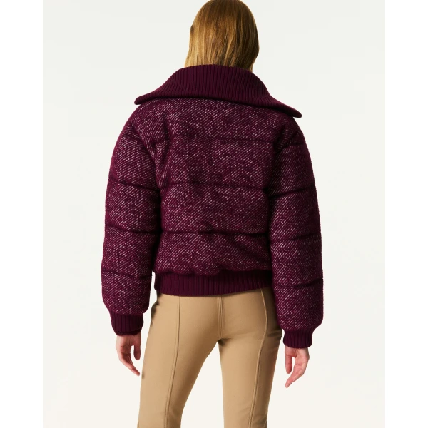 Perfect Moment Boucle Wool Bomber Down Jacket in Burgundy, view 4 | Jackets | Luxury Shoes 