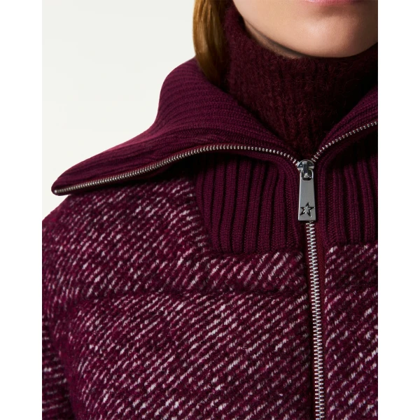 Perfect Moment Boucle Wool Bomber Down Jacket in Burgundy, view 5 | Jackets | Luxury Shoes 