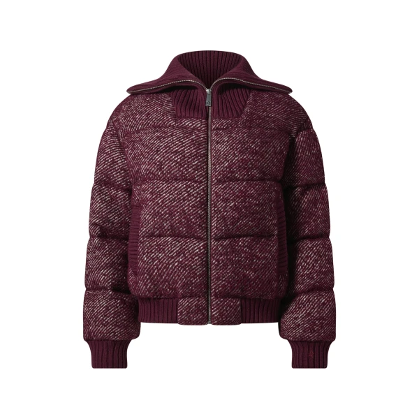 Perfect Moment Boucle Wool Bomber Down Jacket in Burgundy | Jackets | Luxury Shoes 