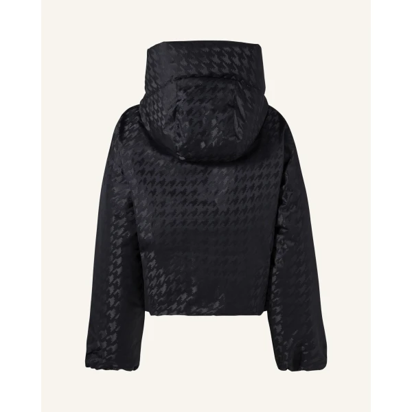 Perfect Moment Bubble Down Puffer Jacket in Black Houndstooth, view 2 | Jackets | Luxury Shoes 