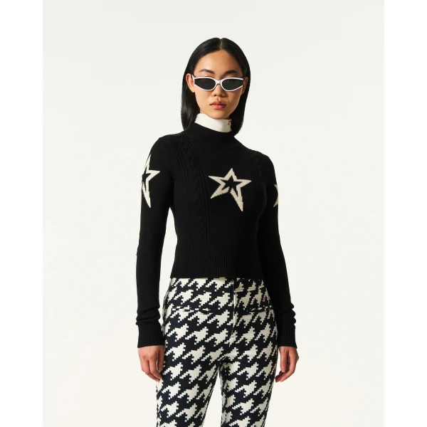 Perfect Moment Cable Merino Wool Sweater in Black, view 3 | Sweaters | Luxury Shoes 