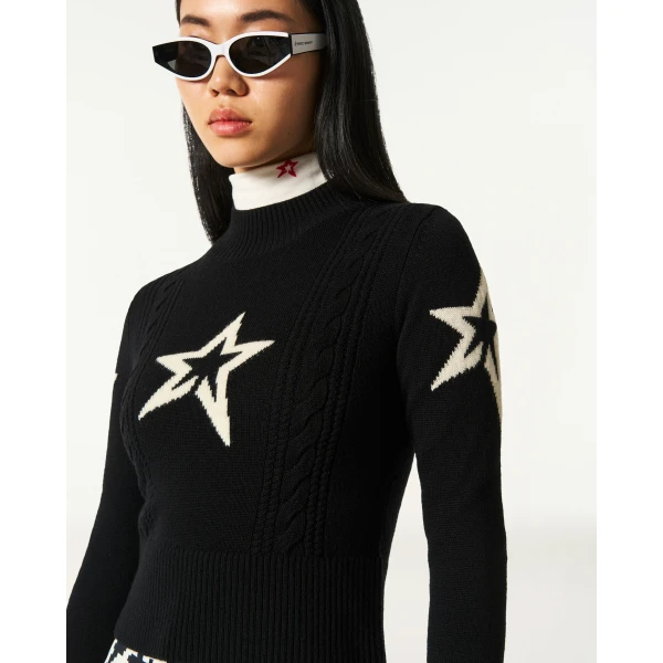 Perfect Moment Cable Merino Wool Sweater in Black, view 5 | Sweaters | Luxury Shoes 