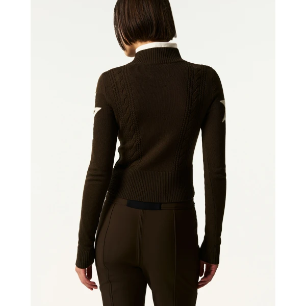 Perfect Moment Cable Merino Wool Sweater in Brown, view 5 | Sweaters | Luxury Shoes 