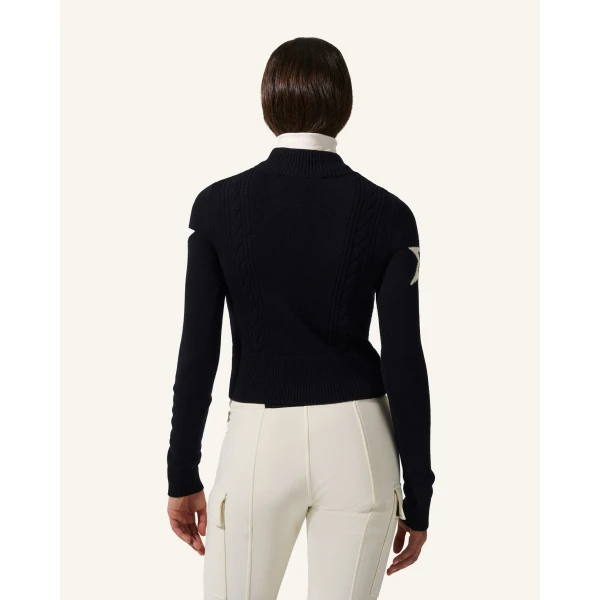 Perfect Moment Cable Merino Wool Sweater in Navy, view 5 | Sweaters | Luxury Shoes 