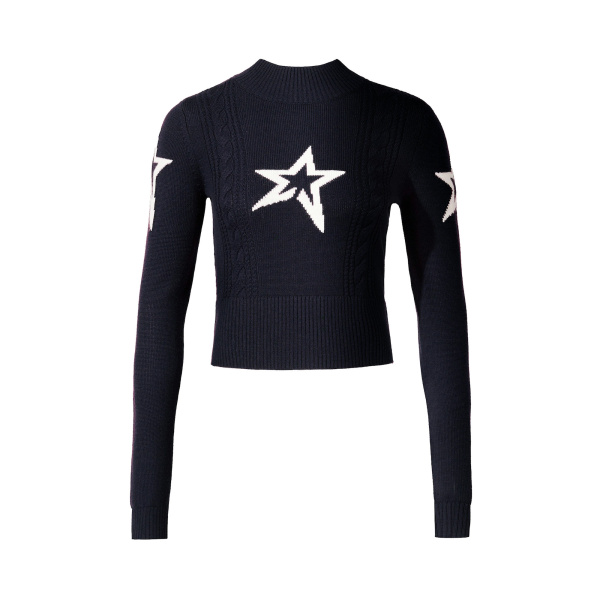 Perfect Moment Cable Merino Wool Sweater in Navy | Sweaters | Luxury Shoes 