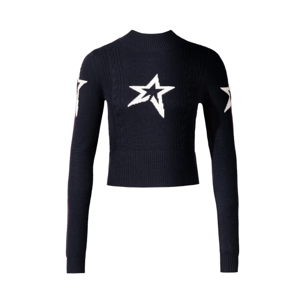 Perfect Moment Cable Merino Wool Sweater in Navy | Sweaters | Luxury Shoes 