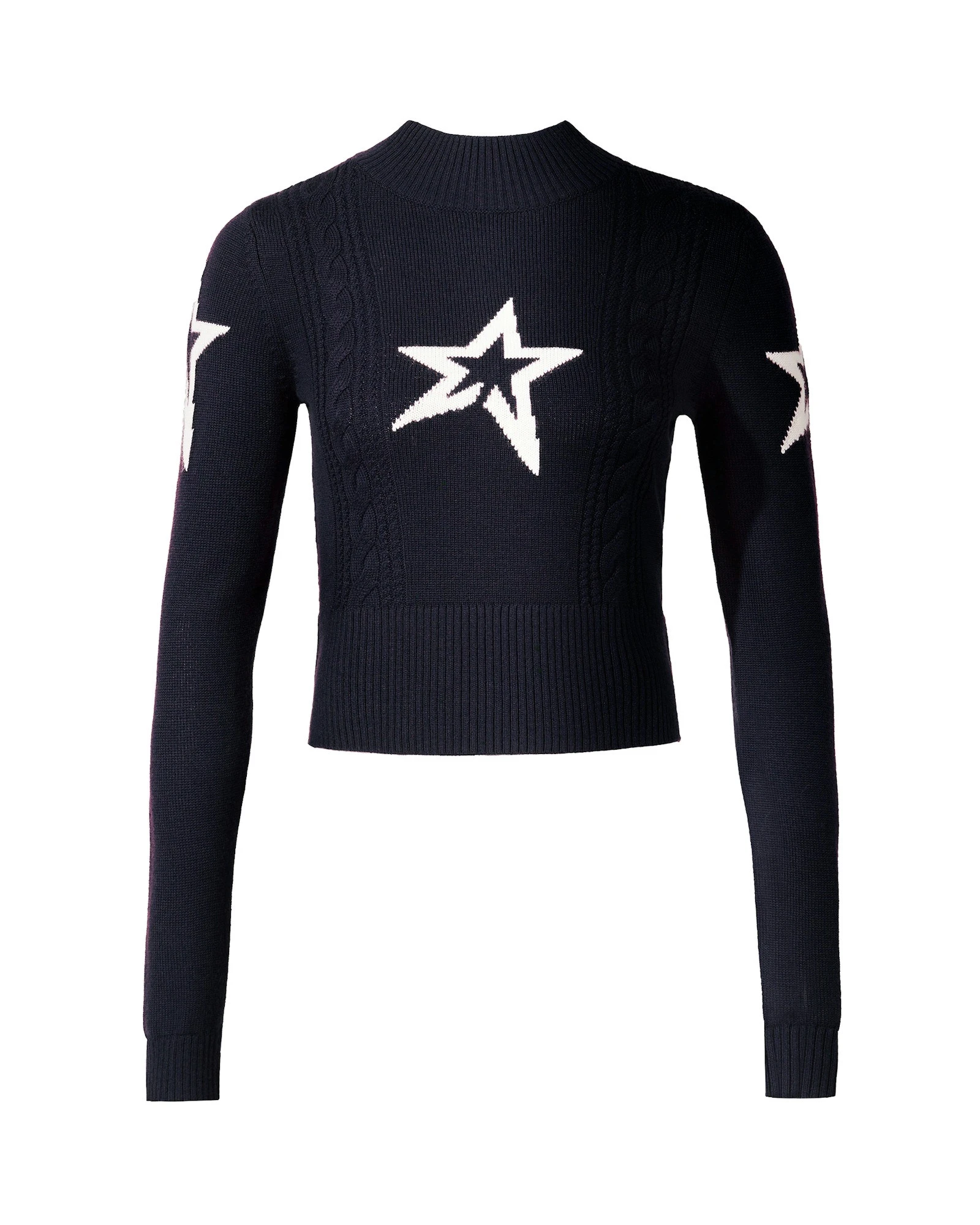 Perfect Moment Cable Merino Wool Sweater in Navy Perfect Moment Cable Merino Wool Sweater in Navy | Sweaters | Luxury Shoes