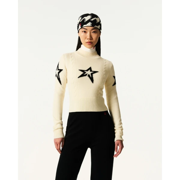 Perfect Moment Cable Merino Wool Sweater in White, view 3 | Sweaters | Luxury Shoes 