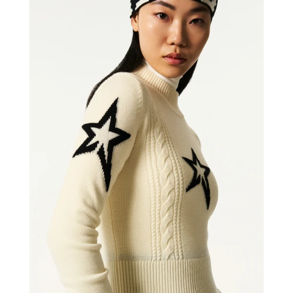 Perfect Moment Cable Merino Wool Sweater in White, view 4 | Sweaters | Luxury Shoes 