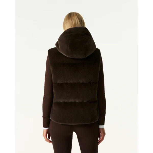 Perfect Moment Celia Faux Fur Down Gilet in Brown, view 5 | Vests | Luxury Shoes 