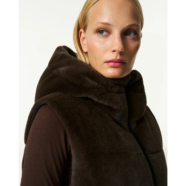Perfect Moment Celia Faux Fur Down Gilet in Brown, view 6 | Vests | Luxury Shoes 