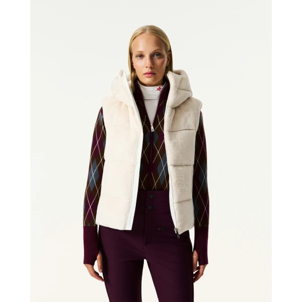 Perfect Moment Celia Faux Fur Down Gilet in Snow White, view 3 | Vests | Luxury Shoes 