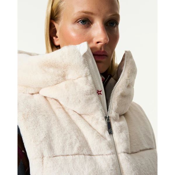 Perfect Moment Celia Faux Fur Down Gilet in Snow White, view 5 | Vests | Luxury Shoes 