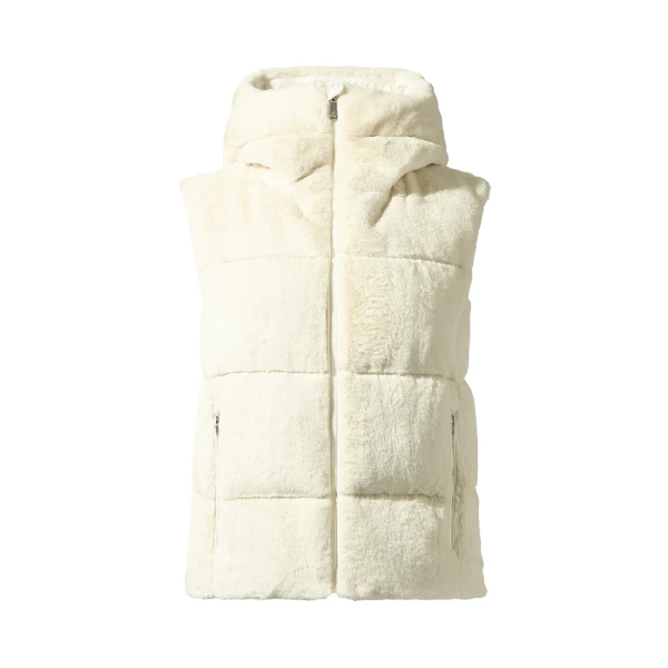 Perfect Moment Celia Faux Fur Down Gilet in Snow White | Vests | Luxury Shoes 