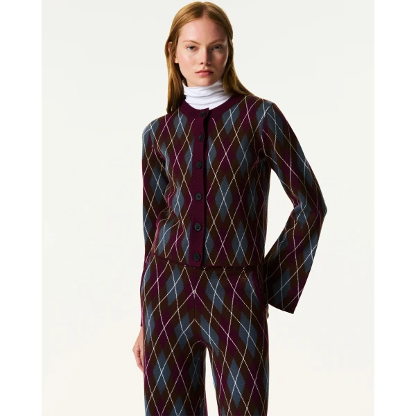 Perfect Moment Chalet Merino Wool Cardigan in Burgundy, view 3 | Cardigan | Luxury Shoes 