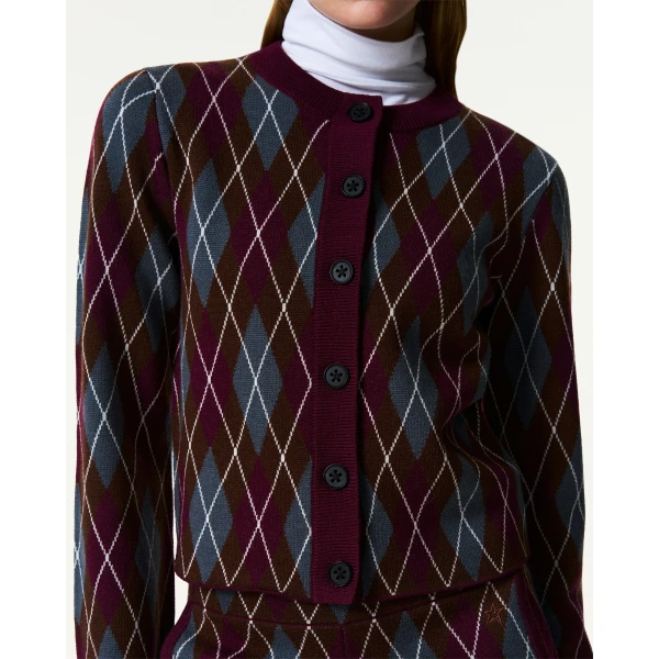 Perfect Moment Chalet Merino Wool Cardigan in Burgundy, view 4 | Cardigan | Luxury Shoes 