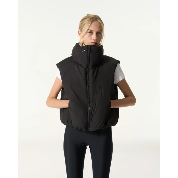 Perfect Moment Chevron Down Gilet in Black, view 2 | Vests | Luxury Shoes 