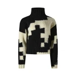 Perfect Moment Chunky Wool Cropped Sweater in Black and Snow White Houndstooth | Sweaters | Luxury Shoes 