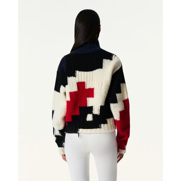 Perfect Moment Chunky Wool Cropped Sweater in Houndstooth, view 4 | Sweaters | Luxury Shoes 