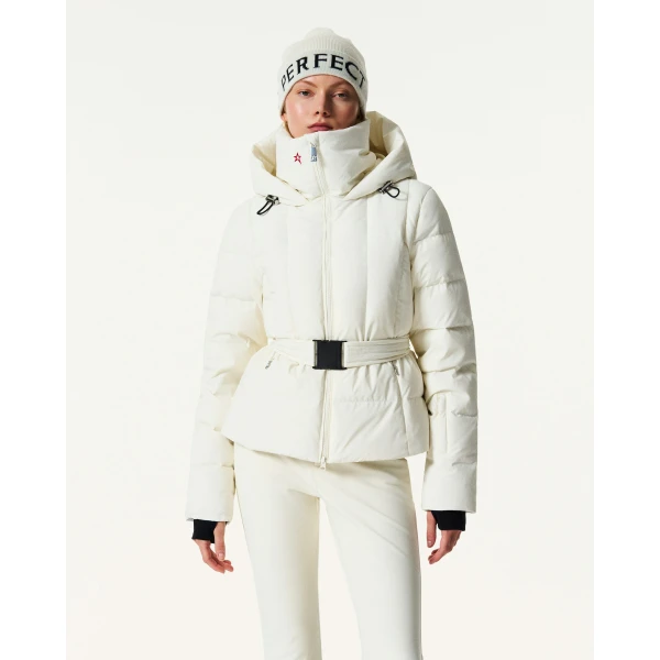 Perfect Moment Classic Waisted Down Ski Jacket in Snow White, view 3 | Jackets | Luxury Shoes 