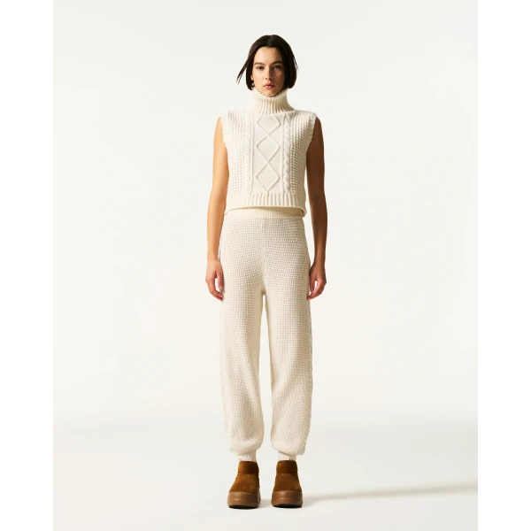 Perfect Moment Crystal Merino Wool Jogger in Cream, view 2 | Sweatpants | Luxury Shoes 
