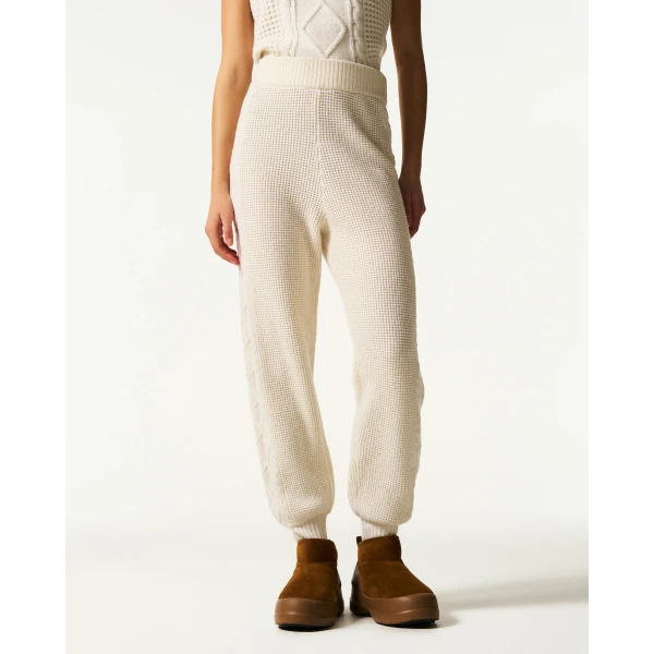 Perfect Moment Crystal Merino Wool Jogger in Cream, view 3 | Sweatpants | Luxury Shoes 