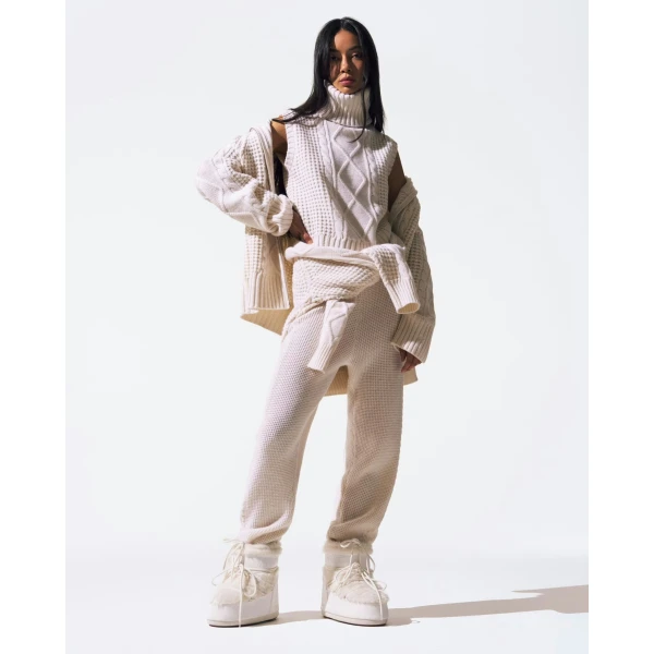 Perfect Moment Crystal Merino Wool Jogger in Cream, view 6 | Sweatpants | Luxury Shoes 