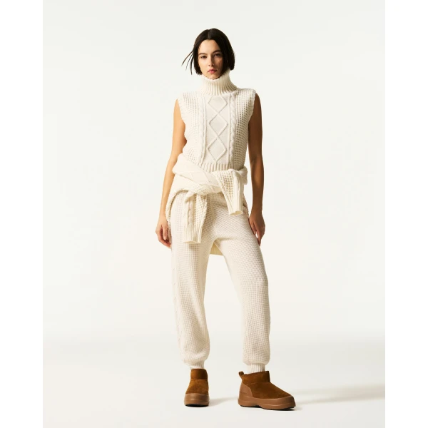Perfect Moment Crystal Merino Wool Sleeveless Tank Sweater in Cream, view 2 | Sweaters | Luxury Shoes 