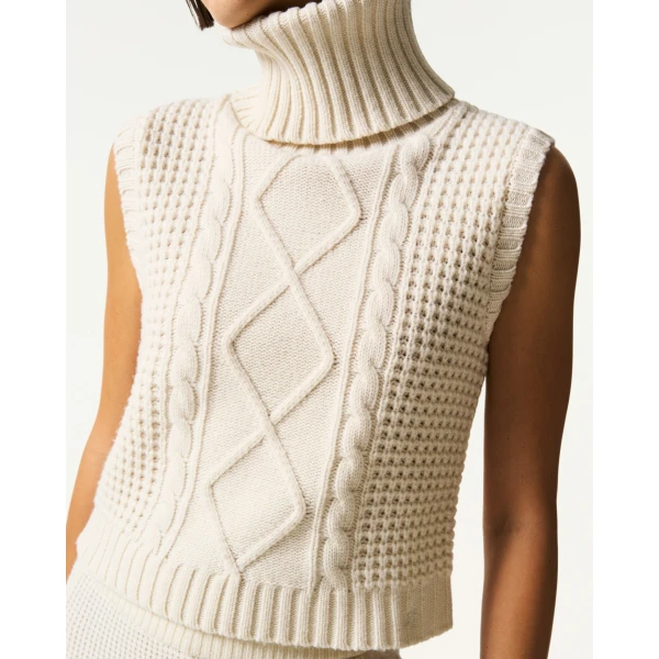 Perfect Moment Crystal Merino Wool Sleeveless Tank Sweater in Cream, view 4 | Sweaters | Luxury Shoes 