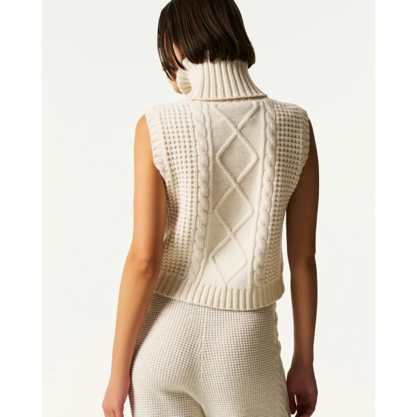 Perfect Moment Crystal Merino Wool Sleeveless Tank Sweater in Cream, view 5 | Sweaters | Luxury Shoes 