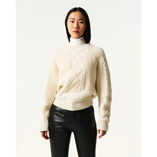Perfect Moment Crystal Merino Wool Sweater in Cream, view 3 | Sweaters | Luxury Shoes 