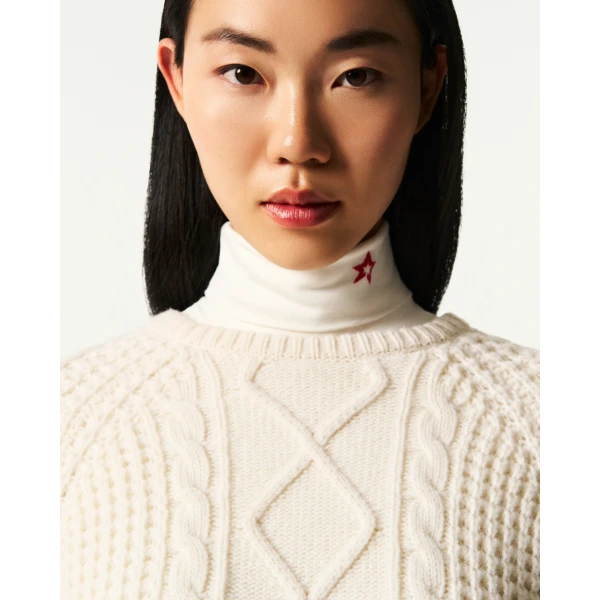 Perfect Moment Crystal Merino Wool Sweater in Cream, view 4 | Sweaters | Luxury Shoes 