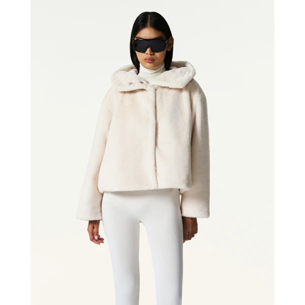 Perfect Moment Faux Fur Hoodie in Snow White, view 3 | Jackets | Luxury Shoes 