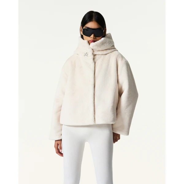 Perfect Moment Faux Fur Hoodie in Snow White, view 4 | Jackets | Luxury Shoes 