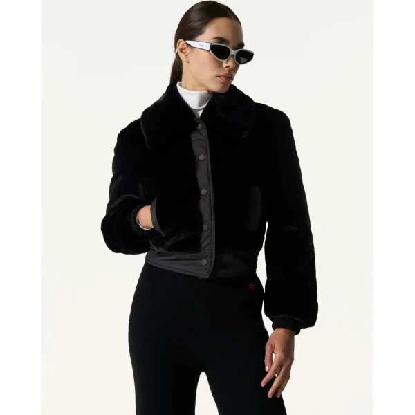 Perfect Moment Giorgia Faux Fur Cropped Jacket in Black, view 3 | Jackets | Luxury Shoes 