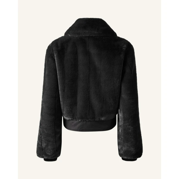 Perfect Moment Giorgia Faux Fur Cropped Jacket in Black, view 5 | Jackets | Luxury Shoes 
