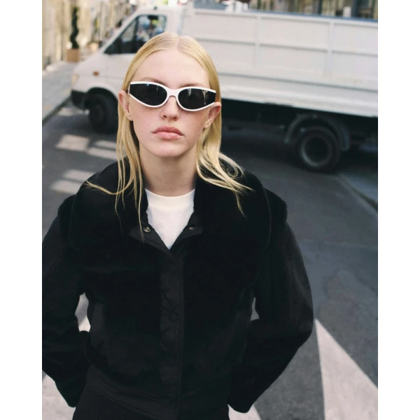Perfect Moment Giorgia Faux Fur Cropped Jacket in Black, view 6 | Jackets | Luxury Shoes 