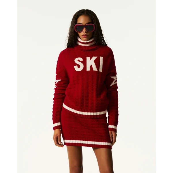 Perfect Moment Glacier Merino Wool Turtleneck Sweater in Red, view 3 | Turtlenecks | Luxury Shoes 