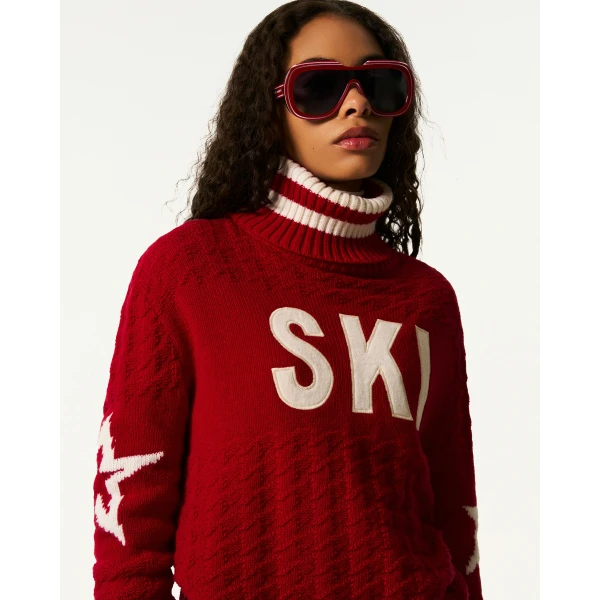 Perfect Moment Glacier Merino Wool Turtleneck Sweater in Red, view 4 | Turtlenecks | Luxury Shoes 