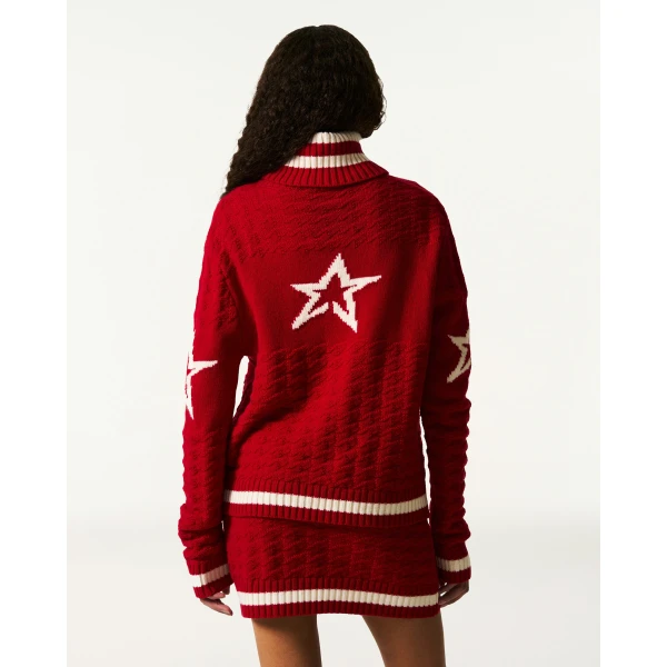 Perfect Moment Glacier Merino Wool Turtleneck Sweater in Red, view 5 | Turtlenecks | Luxury Shoes 