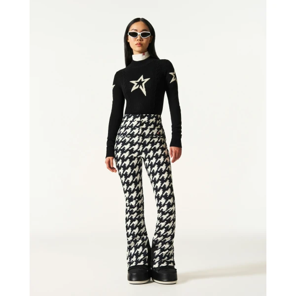 Perfect Moment High-Waist Aurora Flare Ski Pant in Black and White Houndstooth, view 2 | Pants | Luxury Shoes 