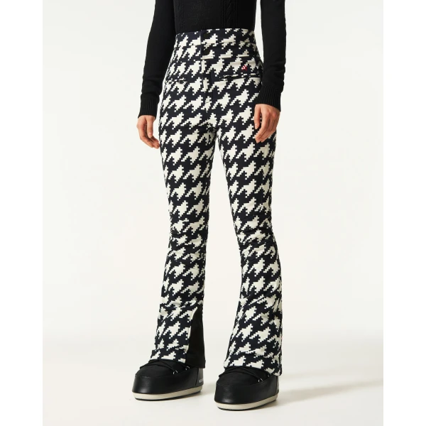 Perfect Moment High-Waist Aurora Flare Ski Pant in Black and White Houndstooth, view 3 | Pants | Luxury Shoes 