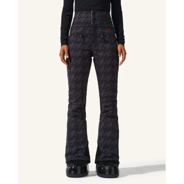 Perfect Moment Houndstooth High-Waist Aurora Flare Ski Pant in Black Houndstooth, view 2 | Pants | Luxury Shoes 