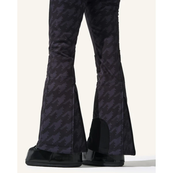 Perfect Moment Houndstooth High-Waist Aurora Flare Ski Pant in Black Houndstooth, view 4 | Pants | Luxury Shoes 